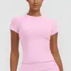 Nuevo producto transfronterizo: Ropa de yoga fina de color liso con cuello redondo, camiseta de entrenamiento ajustada, top deportivo de manga corta, ropa para correr y fitness