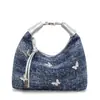 Bolsa Tote de Ombro Único em Jeans Vintage Desgastado com Design Original de Nicho, Bolsa Hobo Transversal Estilo Preguiçoso, Bolsa Macia de Jeans