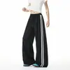 Pantalones de verano a rayas empalmados de seda helada, pantalones deportivos holgados de secado rápido para hombre, pantalones casuales de trabajo, estilo americano, simples y ligeros