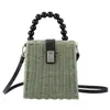 Bolsa de Ombro de Ráfia com Alça de Corda e Contas de Madeira Fofas, Bolsa de Palha Tecida Estilo Verão Praia Floresta, Fecho de Metal, Bolsa de Ombro Tecida