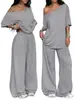 Conjunto de Pantalones Anchos con Cuello Diagonal Transfronterizo Europeo y Americano 2026 Primavera/Verano para Mujer Casual Color Sólido Deportivo Conjunto de Dos Piezas Holgado de Pantalones Largos