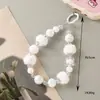 Corrente para Celular de Macaron Pom-Pom com Contas Pintadas à Mão para Mulheres, Acessório de Pulso Fofo, Capa de Celular com Contas, Pingente Chaveiro para Bolsa