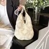 Bolsa Tejida Casual para Mujer Vacaciones de Verano en la Costa Nueva Moda 2025 Bolso de Paja Calado Gran Capacidad Bolso de Hombro Único para Mujer