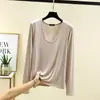Camiseta Básica Modal de Manga Larga con Cuello en U, Camiseta Delgada y Elegante para Primavera y Otoño, Corte Ajustado, Ropa Interior de Moda para Mujer