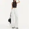 Pantalones Anchos Sueltos de Tencel Lyocell con Bolsillos Laterales, Adelgazantes, Frescos y Suaves, Transpirables, Amigables con la Piel, Jeans Cómodos