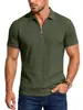 Camisa Polo de Jacquard Texturizado con Media Cremallera y Cuello para Hombre de Verano Transpirable Holgada Casual Americana Manga Corta