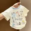 Camiseta Estampada de Manga Corta Nueva para Niñas 2026 Bebé Algodón Puro Verano Dibujos Animados Cuello Redondo Top Estilo de Moda para Niños