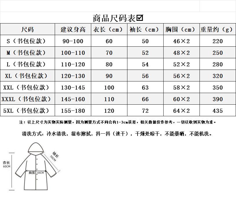 商品尺码表
