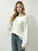Suéter de Punto de Hombro Único Otoño e Invierno Europeo y Americano para Mujer Cuello Plegable Holgado Off-the-Shoulder Manga Larga Fábrica de Origen Venta al por Mayor