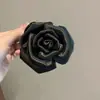 Scrunchie de Satén Rosa Estilo Francés Vintage con Rosa Roja Tridimensional Lazo para el Cabello Accesorio para el Cabello