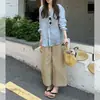 Conjunto de verano súper bonito, un conjunto completo con un ambiente perezoso y relajado, camisa con protección solar, pantalones elegantes de pierna ancha, conjunto casual para mujer