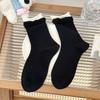 Calcetines de encaje Double Luo Kou para mujer, de algodón, enrollables, de tubo medio, con tiras ajustables, transpirables, Miu Wind Piled Socks