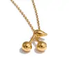 Lele Jewelry Acero Inoxidable Cereza Collar para Mujer Lindo Mini Colgante Dorado Simple Dulce Cadena para Clavícula