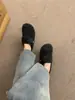 Sapatos de Lã com Pelo e Velcro de Uma Tira Estilo Retrô para Roupa Externa Feminina Outono e Inverno Mocassins Forrados com Fleece Sapatos de Algodão Quentinhos para Ballet