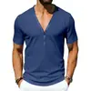 Camiseta de manga corta Henley casual simple de verano para hombre, estilo americano, corte holgado, elástica, bloques de color, cuello en V, transfronteriza Amazon Temu