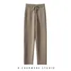 Pantalones anchos de punto de cachemira blanca para mujer, ropa exterior de otoño e invierno, pantalones rectos de cachemira de cintura alta