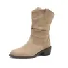 Botas Martin de tacón grueso y punta fina para mujer, botas western de media pantorrilla, nuevas para otoño e invierno 2026, botas holgadas arrugadas de flocking, botines