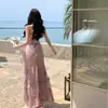 Vestido Floral Dust Deng Deng com Gola Halter para Mulheres, Novo Estilo Francês Sem Alças Longo com Ajuste na Cintura para Primavera