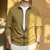 Moletom com zíper para atacado transfronteiriço para homens, nova jaqueta casual de primavera e outono com gola alta, cor sólida, quente, de manga comprida para homens
