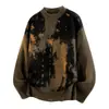 Suéter Color Block Estilo Americano para Homens, Nova Marca de Moda Outono e Inverno, Estiloso e Quente, Gola Redonda, Top de Tricô Estilo Preguiçoso, Aliexpress