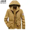 Chaqueta con capucha para trabajo transfronterizo para hombre con terciopelo grueso, otoño invierno, holgada, multibolsillos, ropa de invierno para papá de mediana edad