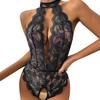 Ropa interior sexy europea y americana femenina sexy hueca de comercio exterior de fuente francesa de encaje transparente de una pieza ropa interior abierta