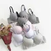 Conjunto de Sujetador Push-Up Pequeño de Encaje a Cuadros Fino Anti-Flacidez para Estudiantes de Preparatoria y Universidad