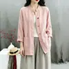 Nuevo Colorido Retro Chino Botón de Rana Zen Tai Chi Ropa para Mujer Estilo Nacional Holgado Tallas Grandes Meditación Ropa Lisa Cárdigan Ropa Exterior de Moda