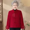 Ropa de otoño para mujeres mayores, abrigo de lana, blusa bordada estilo abuela, ropa de señora mayor, traje Tang noble con cuello alto para personas mayores