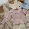 Talla rol ropa coreana para mujer y niño camiseta de manga larga primavera 2025 estilo occidental bebé cuello loto bola de color camisa base
