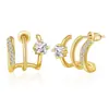 Pendientes de Cobre con Circonita Incrustada de Venta Caliente en Amazon para Mujer Modernos Exquisitos Tachuelas de Diamante Incrustado Curvas de Tres Garras En Stock Al Por Mayor