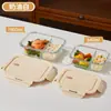 Caixa de almoço para micro-ondas, caixa de almoço hermética, recipiente retangular para armazenamento de alimentos, caixa de almoço de vidro com divisórias para trabalhadores de escritório