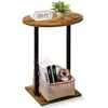 Nova Mesa Lateral Redonda para Sala de Estar, Mesa Lateral para Sofá com Cesta de Tecido, Mesa Decorativa Oval para Sofá para Sala de Estar Quarto