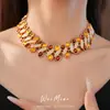 Collar Ovalado Vintage de Resina Tachonado con Diamantes, Cadena para Clavícula de Lujo Ligero de Nicho, Conjunto de Joyería Personalizado de Alta Gama