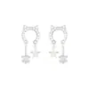 Brincos Longos Femininos Aurora de Primavera com Design de Orelha de Gato, Elegantes e de Alto Padrão, Brincos de Gato Personalizados com Zircônia Estrela