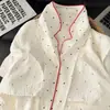 Se Puede Usar Afuera, Conjunto de Tres Piezas de Pijama de Algodón Nube Talla Grande para Mujer, Verano con Almohadillas en el Pecho, Lunares, Gato Kt de Manga Corta y Pantalones Largos, Ropa de Casa