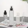 Botella de Loción de Vidrio Esmerilado Botella Dispensadora de Cosméticos Tipo Push Botella Spray para Tónico Botella Vacía para Esencia Base Líquida