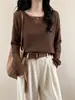 Cárdigan de Punto con Cuello Hueco para Proteger del Sol para Mujer, Principios de Otoño, Bonito, Holgado, Estilo Casual, Top Corto de Malla Transparente