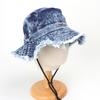 Primavera y Otoño Nuevo Sombrero de pescador de mezclilla deshilachado con cordón para mujer, moda vintage lavada, ala grande, sombrero de cubo con pin, sombrero para el sol