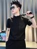 Verão Novos Homens Gola Redonda Manga Curta Casual Solto T-shirt Masculina Fina Meia Manga Estilo Coreano Moda