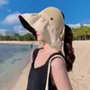 Sombrero para el Sol Verano para Mujer Parasol Resistente a los Rayos UV Parte Superior Vacía Sombrero de Concha de Goma Negra Ala Grande Parasol para la Cara Sombrero para Montar al Aire Libre