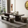 Estética Dinastía Song Mesa de Té Zen Nuevo Estilo Chino Madera Maciza Tablero Grande Combinación de Mesa de Té y Sillas Sala de Estar Oficina Comercial Mesa de Té y Sillas