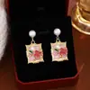 Aretes Franceses Vintage de Goteo de Aceite Flor Tridimensional Amor Jardín de Monet Mori Dulces Femeninos Elegantes para Mujer