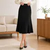Producto popular de comercio exterior: Falda midi de tiro alto elástica en línea A para mujer, falda negra con efecto de caída, diseño adelgazante y casual