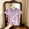 Camiseta de Manga Corta de Seda Helada Estilo Coreano para Niñas Camiseta Lisa de Verano para Bebé con Volantes Top Dopamina para Bebé Casual