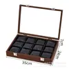 Caja de Almacenamiento para Relojes de Terciopelo con Patrón de Nogal, Caja de Exhibición para Relojes a Prueba de Polvo con Tapa de Cristal y Múltiples Compartimentos, En Stock para Suministro Transfronterizo al por Mayor