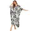 Bata Larga Estampada Estilo Exótico para Mujer Dobladillo Ancho Mangas Murciélago Ropa de Casa Cuello en V Camisón Vacaciones Playa Protección Solar Cubre Traje