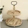 Prato de Pão para Lanche prato de bolo de madeira fruta sobremesa mesa bandeja decorativa de duas camadas suporte de exibição suporte de sobremesa europeu criativo