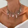 Colar Europeu e Americano Transfronteiriço Doce e Cool Ins Formato Especial Pingente de Franja de Pérola Imitação Corrente de Luxo Acessível Francesa Envolvendo a Clavícula Colar de Corrente