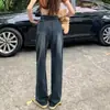 Calça Jeans Larga de Cor Escura para Mulheres, Lançamento Primavera 2025 Nova Cintura Alta Modelagem Solta Emagrecedora Moda Calça Reta para Mulheres Baixas